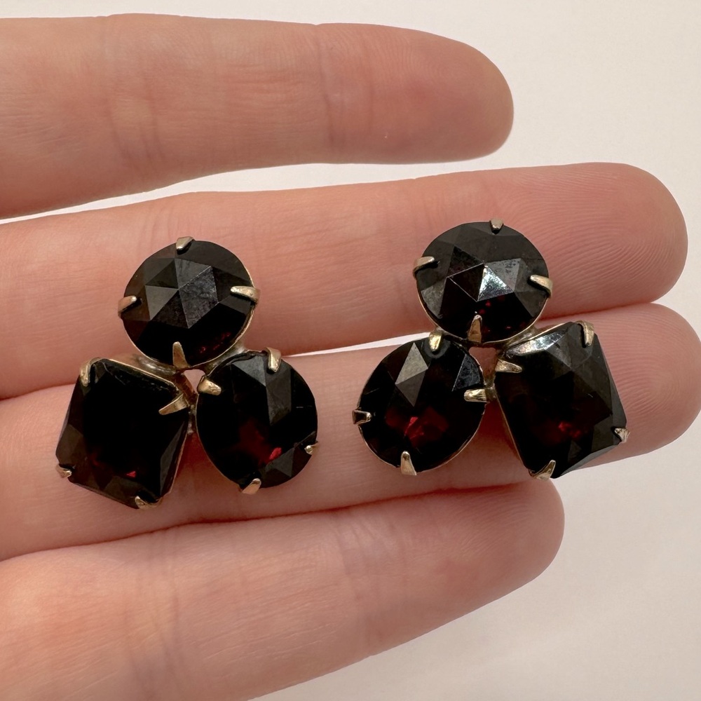 VINTAGE Red Crystal Cluster Earrings
